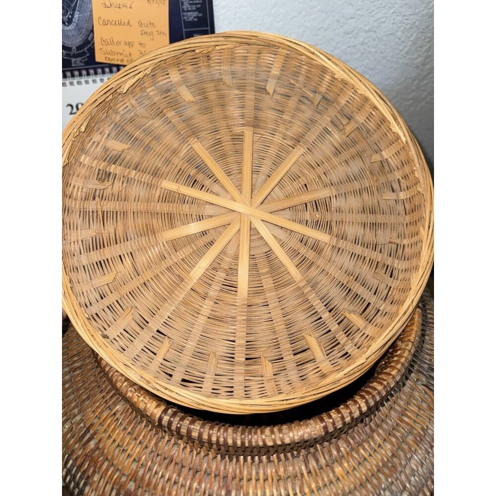 ANTIQUE HAND WOVEN 15.5” Tall Philippine COIL BASKET WITH LID African Tribal - Picture 5 of 12